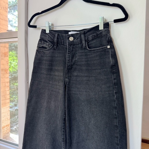 NWT FRAME Le Slim Palazzo Jeans High Rise Wide Leg Denim Black Hutchinson 23 - Picture 6 of 15
